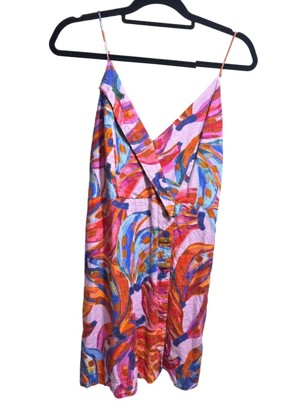 Farm Rio Coloured Bananas Linen-Blend Mini Dress Multicolor L MSRP $165